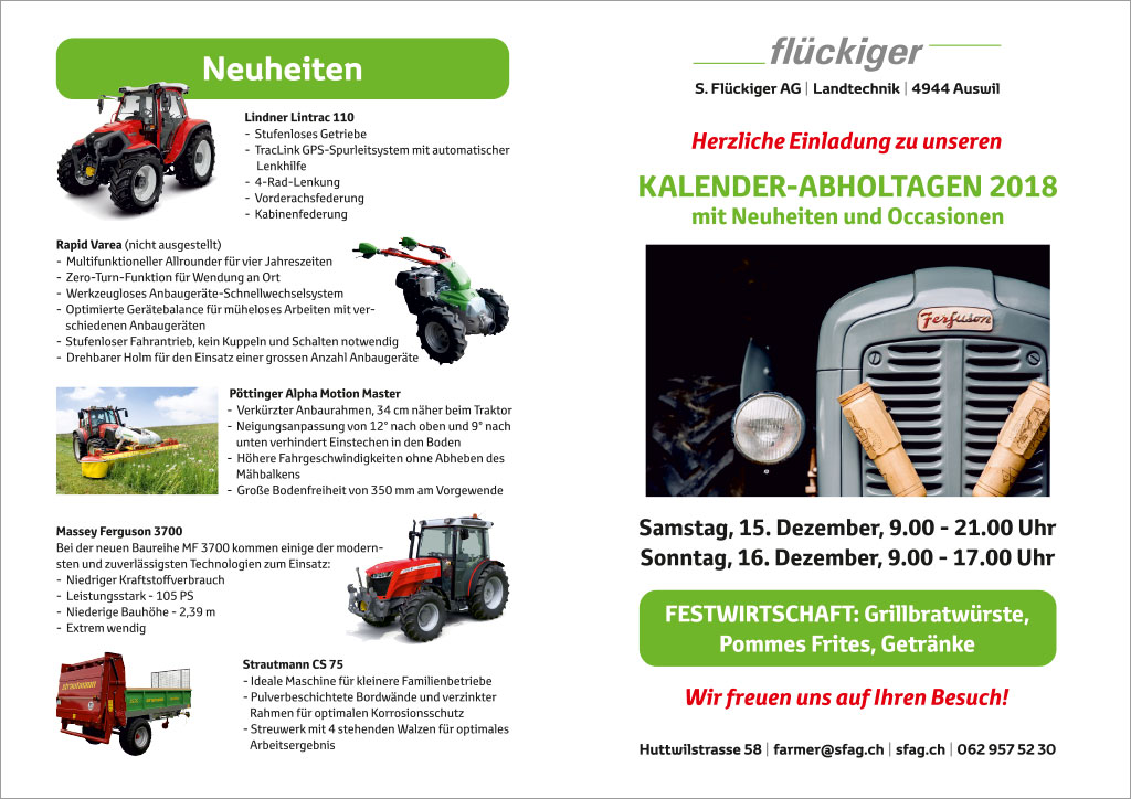 flückiger Landtechnik - Kalender-Abholtage 2018